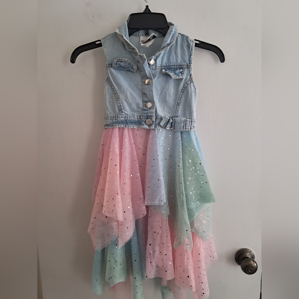 Rare Edition Denim and Pastel Tulle Dress